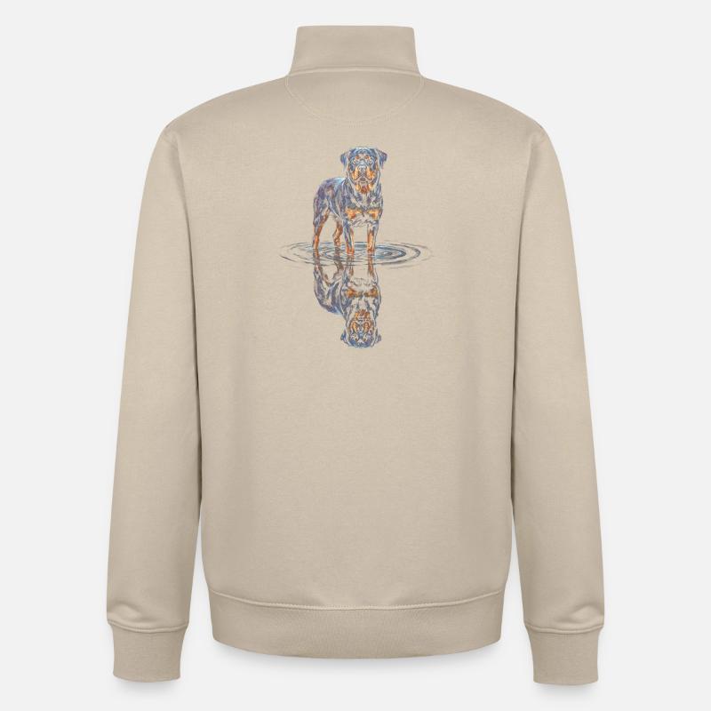 Rottweiler with water reflection - Unisex Organic Zip Sweatshirt by Stanley/Stella - desert dust