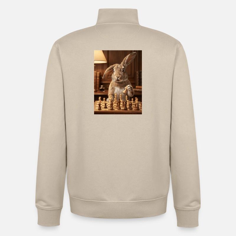 Rabbit playing chess - Unisex Organic Zip Sweatshirt by Stanley/Stella - desert dust