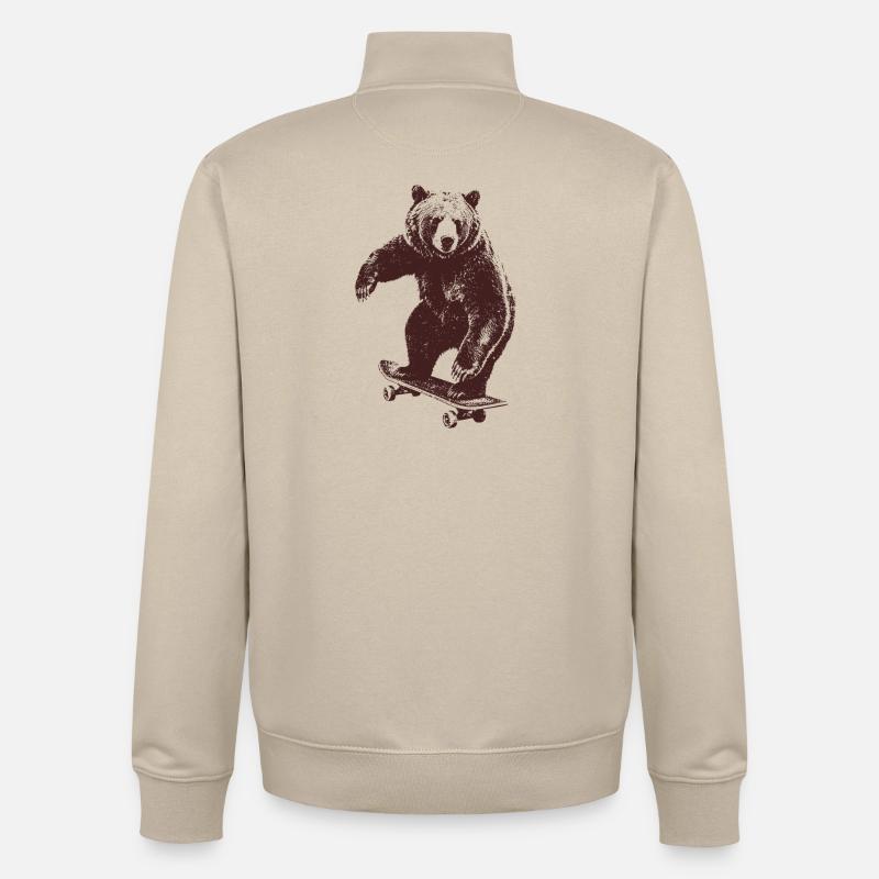 Skating Bear - Unisex Organic Zip Sweatshirt by Stanley/Stella - desert dust