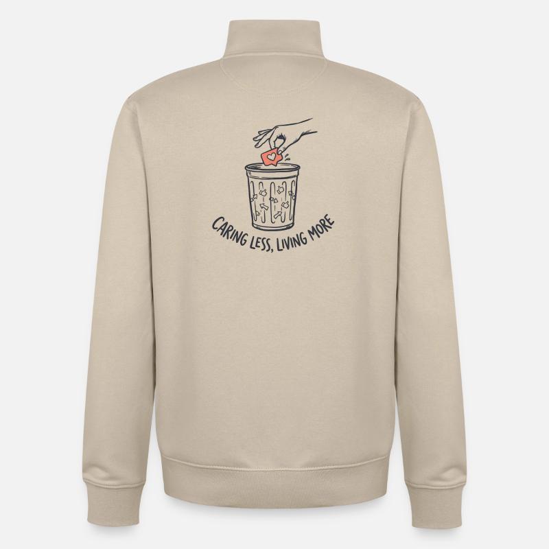 Caring Less Living More - Unisex Organic Zip Sweatshirt by Stanley/Stella - desert dust