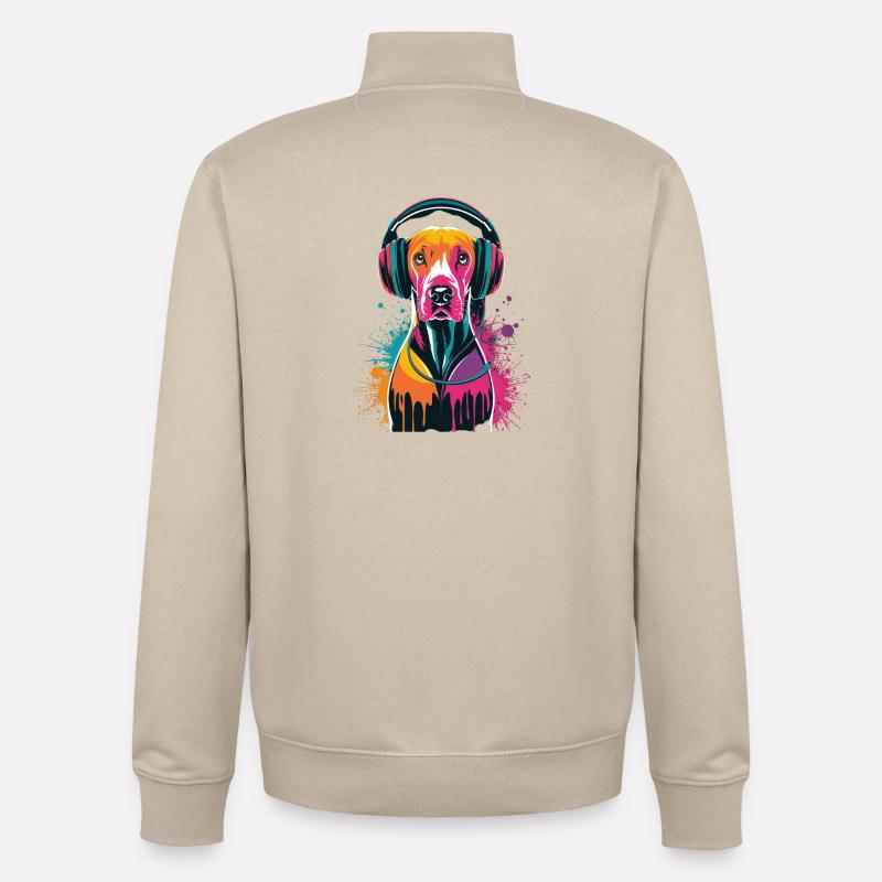 Viszla mit Kopfhörer - Unisex Organic Zip Sweatshirt von Stanley/Stella - Cremebeige