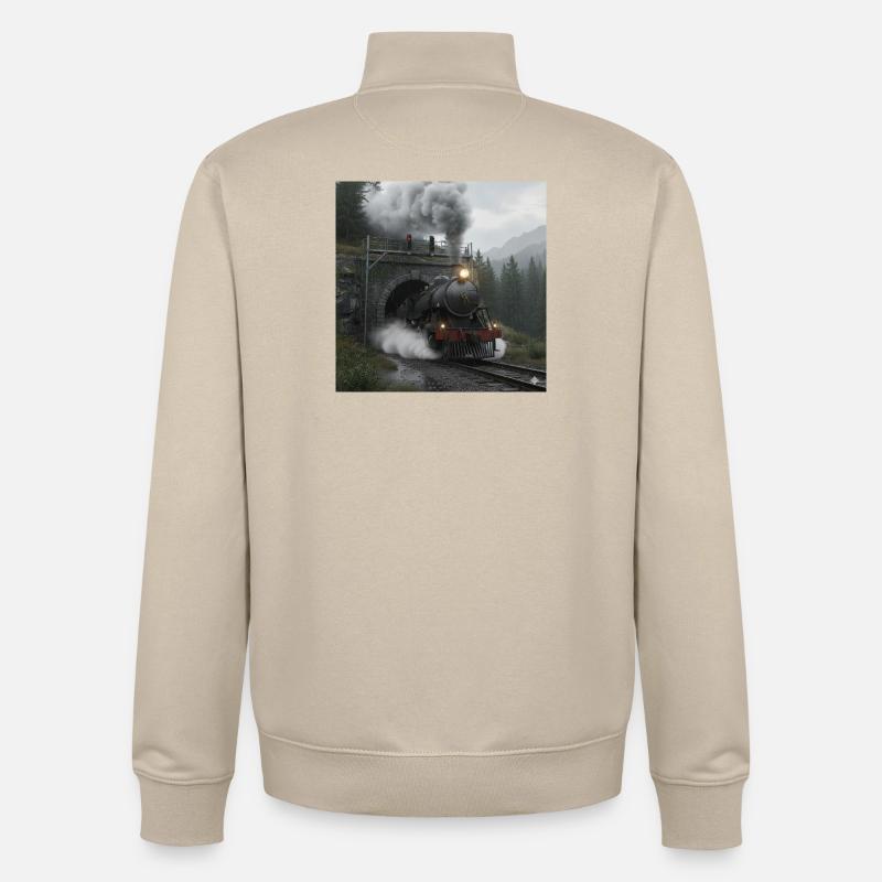 Dampfzug durch den Wald am Tunnel - Unisex Organic Zip Sweatshirt von Stanley/Stella - Cremebeige