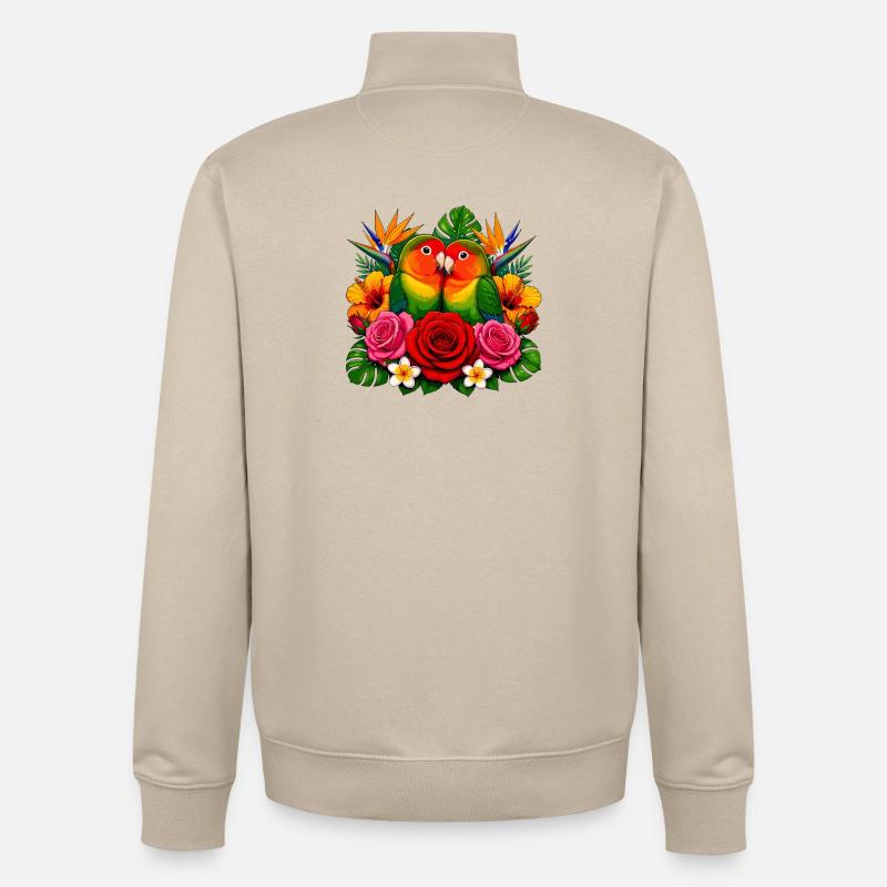Tourtereaux dans un paradis tropical - Sweat zippé unisexe en coton bio Stanley/Stella - beige crème