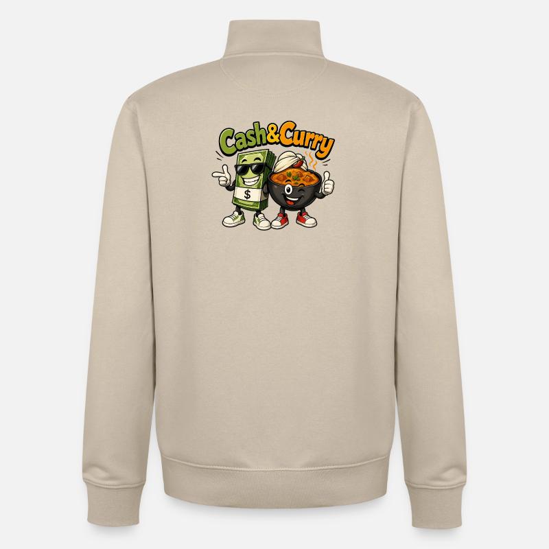Duo de dessins animés Cash & Curry - Sweat zippé unisexe en coton bio Stanley/Stella - beige crème