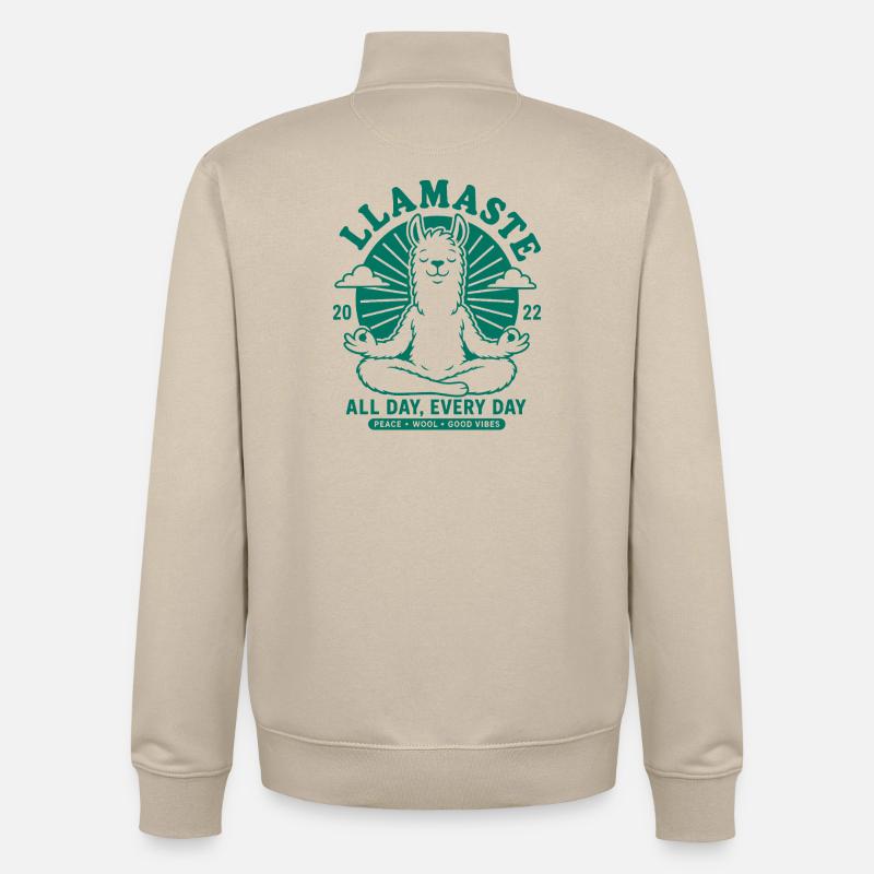 Pas de souci Llama, détends-toi - Sweat zippé unisexe en coton bio Stanley/Stella - beige crème