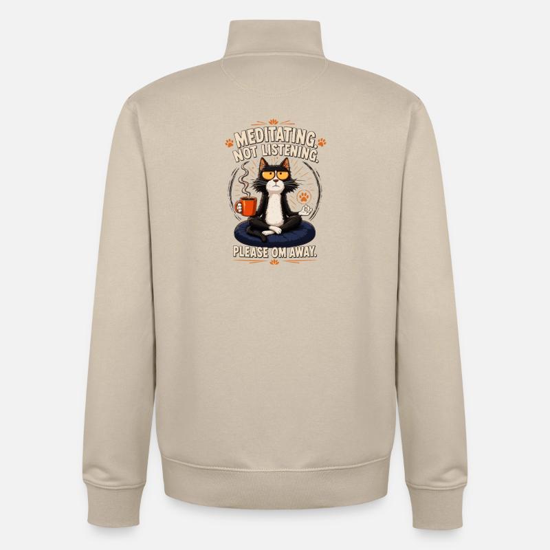 Chat Om en méditation - Sweat zippé unisexe en coton bio Stanley/Stella - beige crème