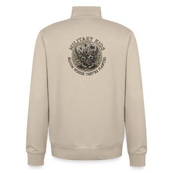Military children flourish where they are planted. - Unisex Organic Zip Sweatshirt by Stanley/Stella - desert dust - Back - AI Model Male 185 dark (185cm)