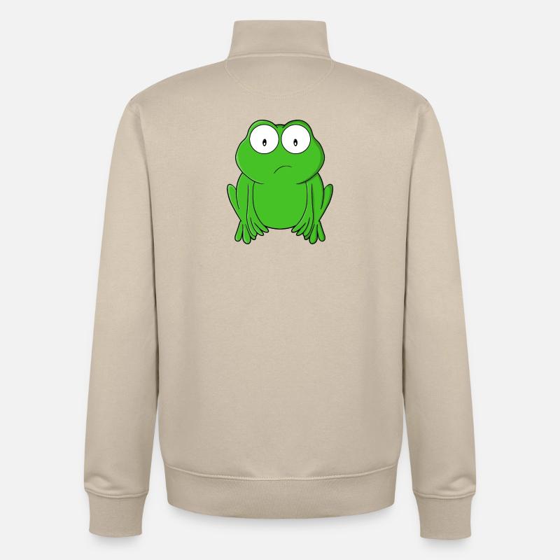 Grenouille émeraude aux yeux écarquillés - Sweat zippé unisexe en coton bio Stanley/Stella - beige crème