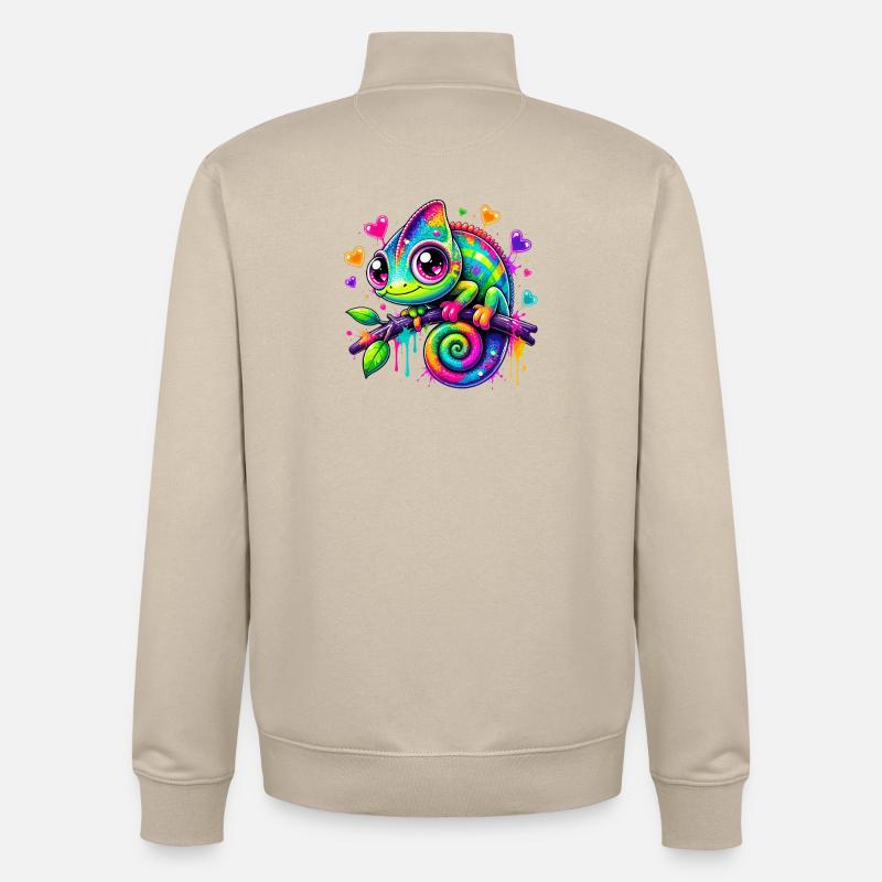 Buntes Chamäleon auf Ast - Unisex Organic Zip Sweatshirt von Stanley/Stella - Cremebeige