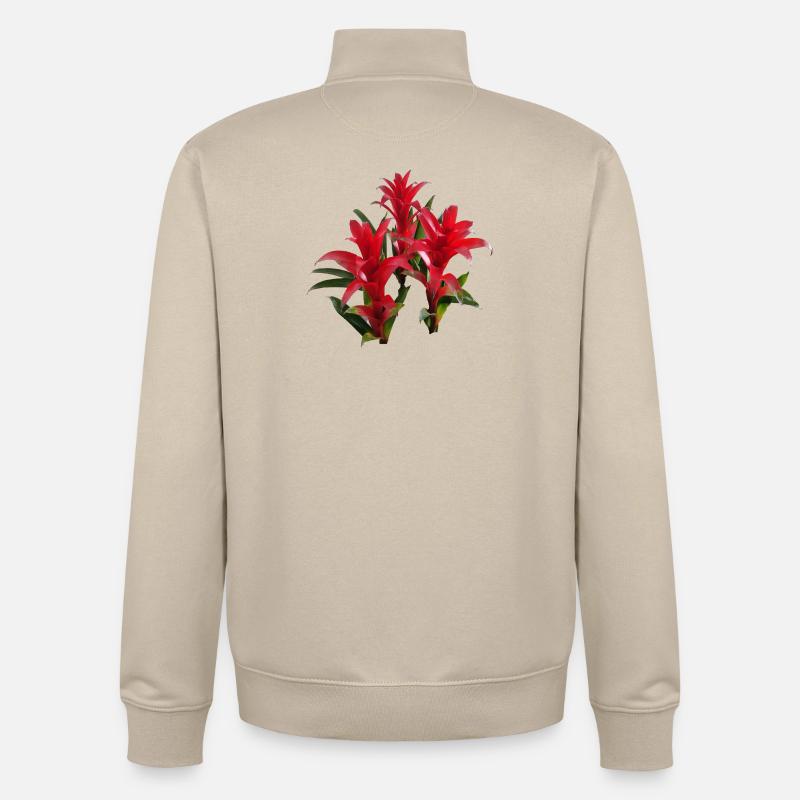 Vibrant_Red_Bromeliads - Sweat zippé unisexe en coton bio Stanley/Stella - beige crème