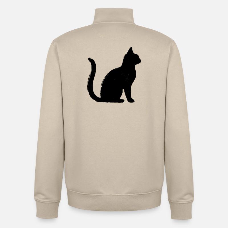 Chat - Silhouette NOIR - Sweat zippé unisexe en coton bio Stanley/Stella - beige crème