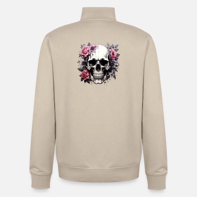 Crâne avec couronne de fleurs - Sweat zippé unisexe en coton bio Stanley/Stella - beige crème