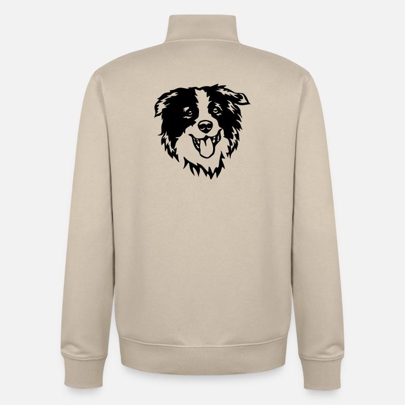 Tête de border collie - Sweat zippé unisexe en coton bio Stanley/Stella - beige crème