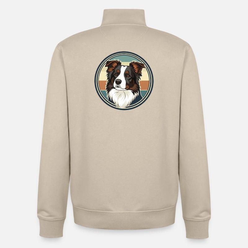 Border Collie Retro Emblem Design - Sweat zippé unisexe en coton bio Stanley/Stella - beige crème