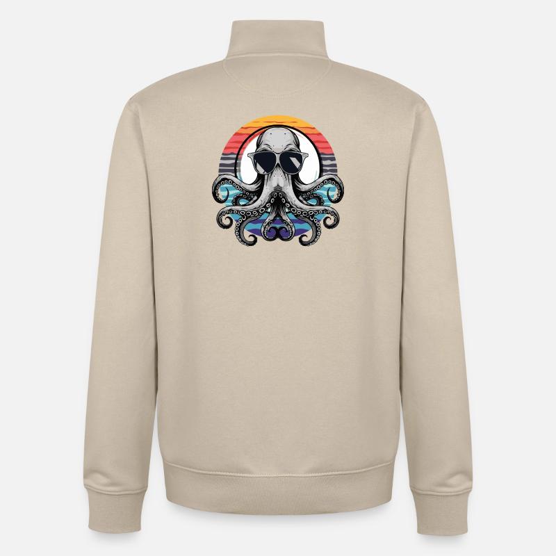 Octopus with sunglasses - Unisex Organic Zip Sweatshirt by Stanley/Stella - desert dust