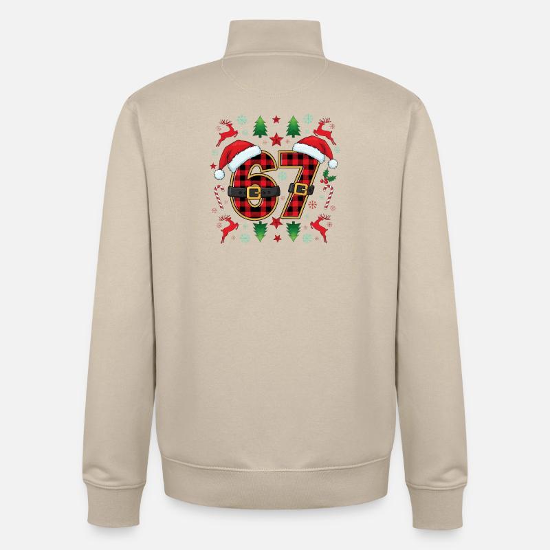 67 Christmas Plaid Numéro Viral Mème - Sweat zippé unisexe en coton bio Stanley/Stella - beige crème