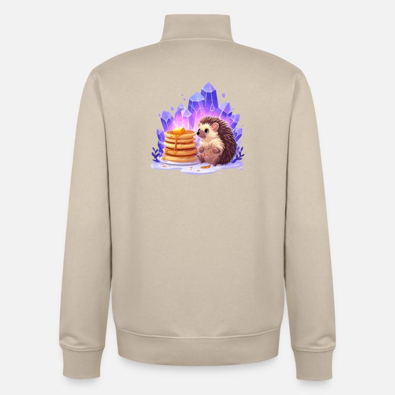Igel mit Pfannkuchen und Kristallen - Unisex Organic Zip Sweatshirt von Stanley/Stella - Cremebeige