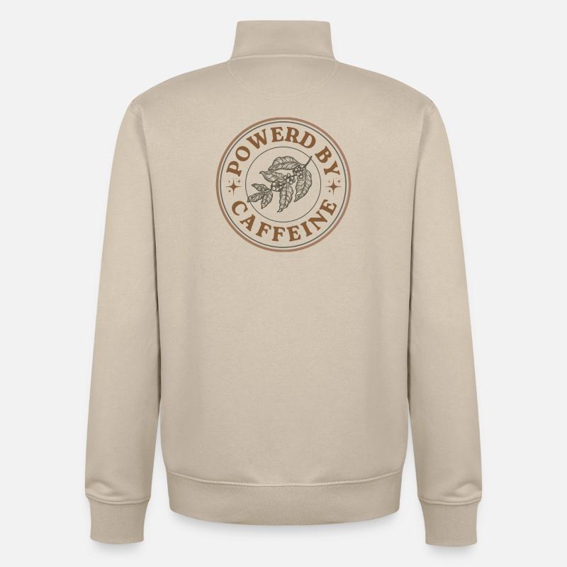 Powered by Caffeine Vintage Coffee Badge Design - Sweat zippé unisexe en coton bio Stanley/Stella - beige crème