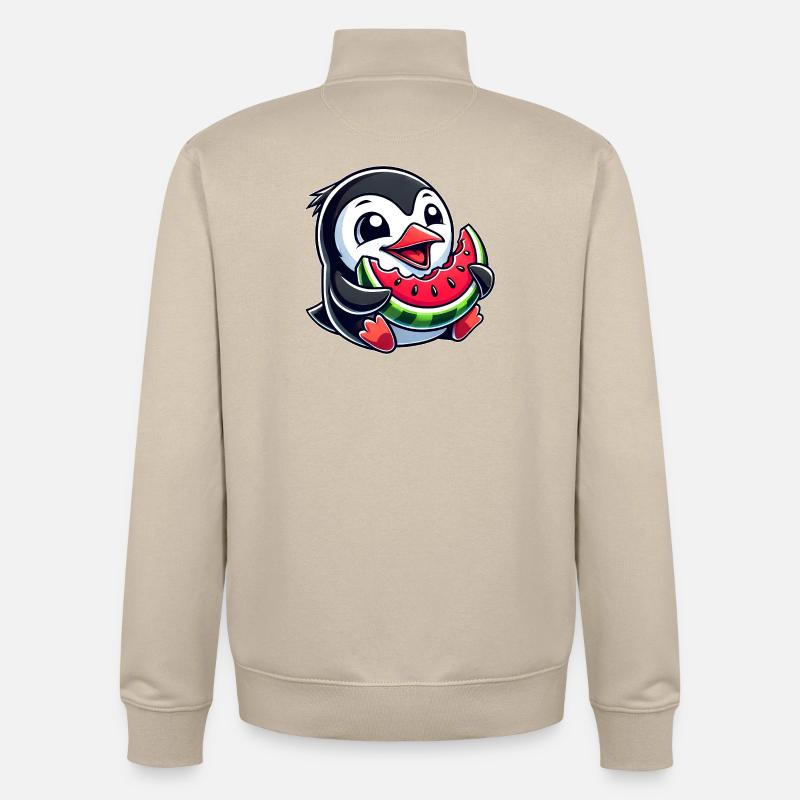 Pingouin avec pastèque fruit d’été - Sweat zippé unisexe en coton bio Stanley/Stella - beige crème