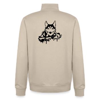 Une course de chien avec une tête husky - Sweat zippé unisexe en coton bio Stanley/Stella - beige crème - Dos - AI Model Male 185 dark (185cm)