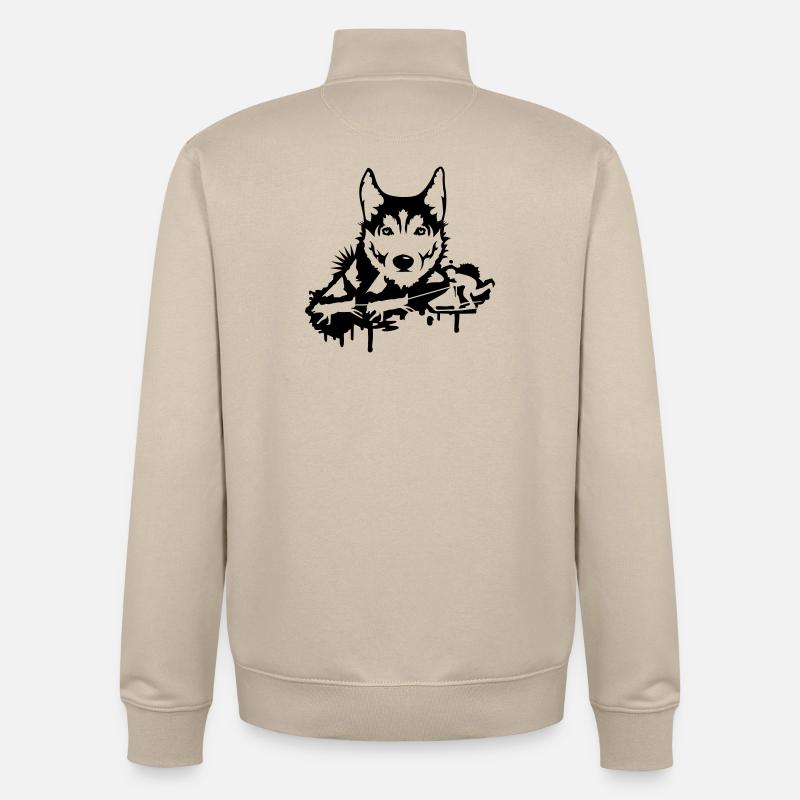 Une course de chien avec une tête husky - Sweat zippé unisexe en coton bio Stanley/Stella - beige crème