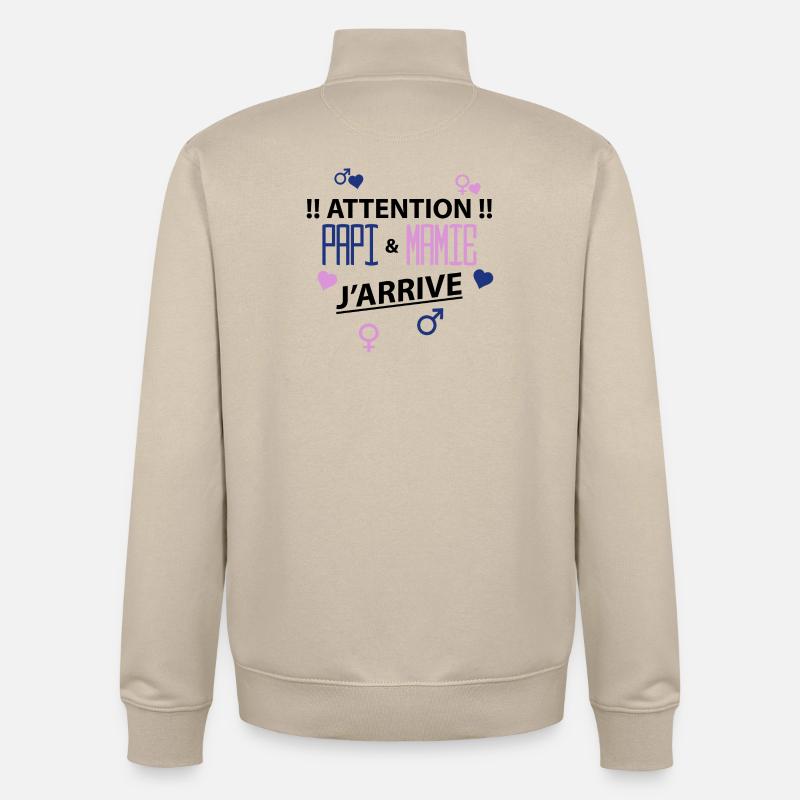 papi mamie j'arrive - Sweat zippé unisexe en coton bio Stanley/Stella - beige crème
