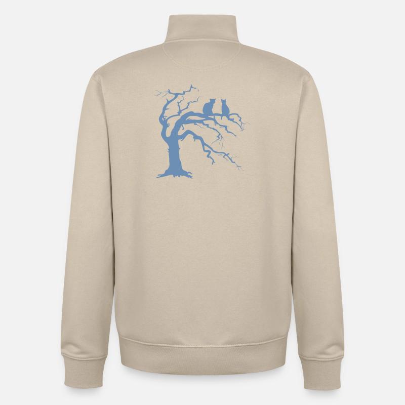 Dead tree with 2 cats silhouette - Unisex Organic Zip Sweatshirt by Stanley/Stella - desert dust