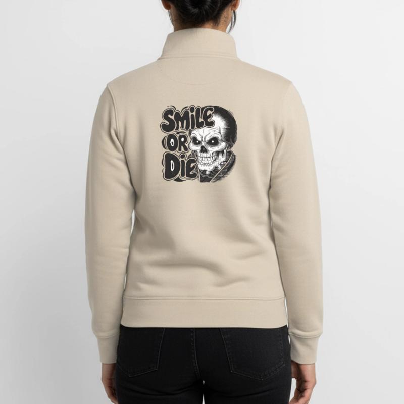 Vampirskelett mit Text Lächeln oder Sterben Unisex Organic Zip Sweatshirt von Stanley/Stella