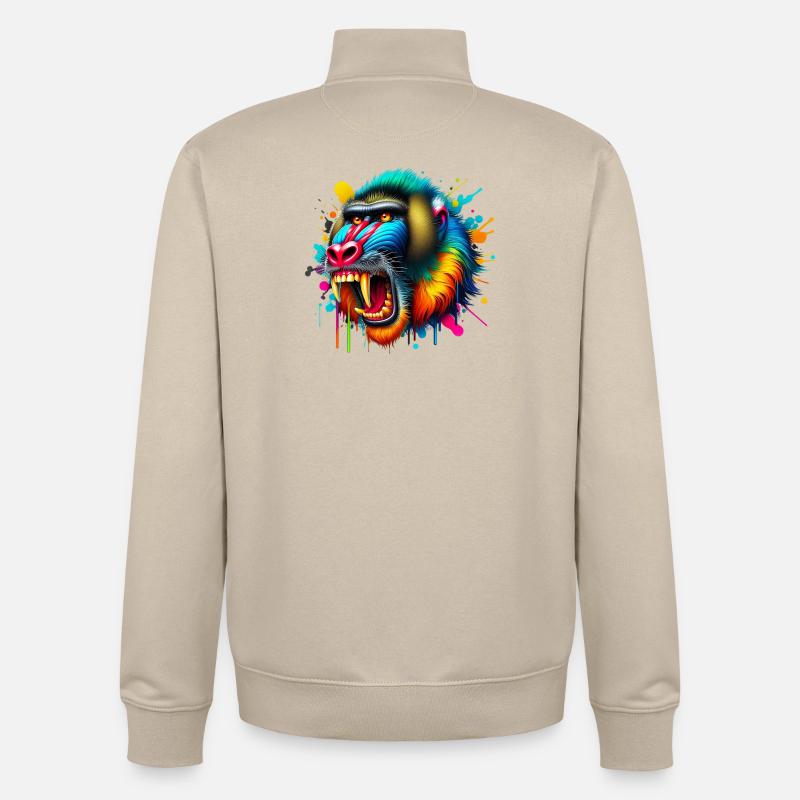 Singe Mandrill - Sweat zippé unisexe en coton bio Stanley/Stella - beige crème