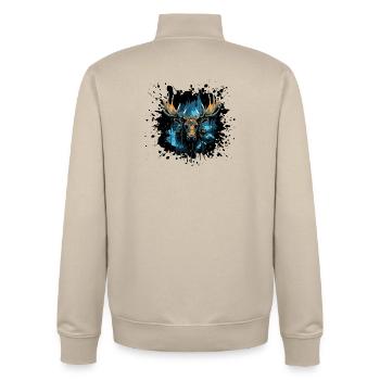 Peinture à l’aquarelle bleue tête d’orignal nordique - Sweat zippé unisexe en coton bio Stanley/Stella - beige crème - Dos - AI Model Male 185 dark (185cm)