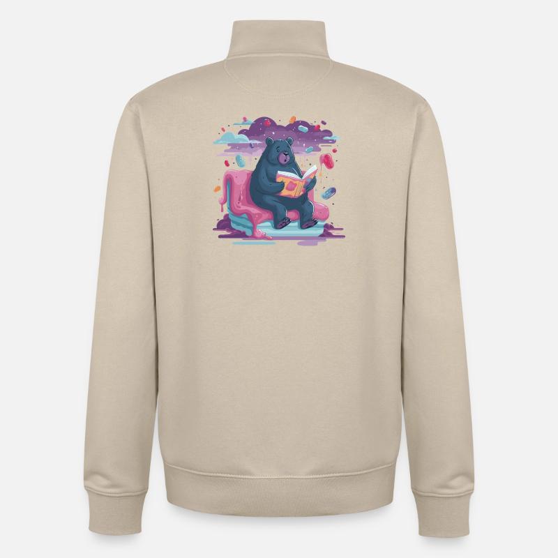 Lesender Bär im Candy-Traum - Unisex Organic Zip Sweatshirt von Stanley/Stella - Cremebeige