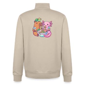 Kawaii Ramen Boba Friends Capybara Axolotl Turtle - Unisex Organic Zip Sweatshirt by Stanley/Stella - desert dust - Back - AI Model Male 185 dark (185cm)