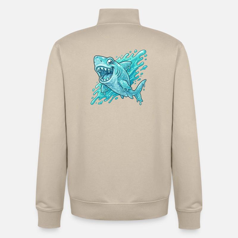 Aventure de Splash Shark Bleu - Sweat zippé unisexe en coton bio Stanley/Stella - beige crème