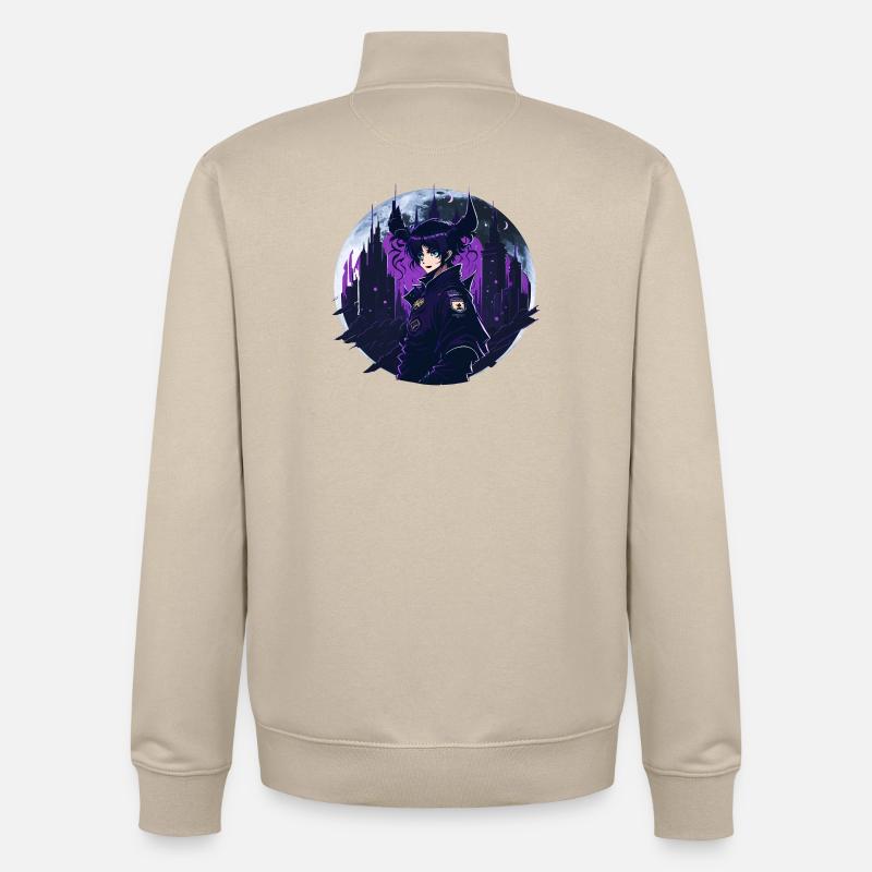 Anime Gothic Moon Girl - Sweat zippé unisexe en coton bio Stanley/Stella - beige crème