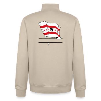 Flag Drenthe text banner - Unisex Organic Zip Sweatshirt by Stanley/Stella - desert dust - Back - AI Model Male 185 dark (185cm)