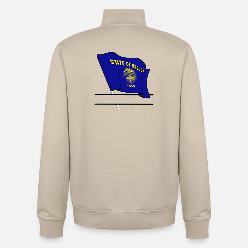 Drapeau Oregon texte bannière - Sweat zippé unisexe en coton bio Stanley/Stella - beige crème