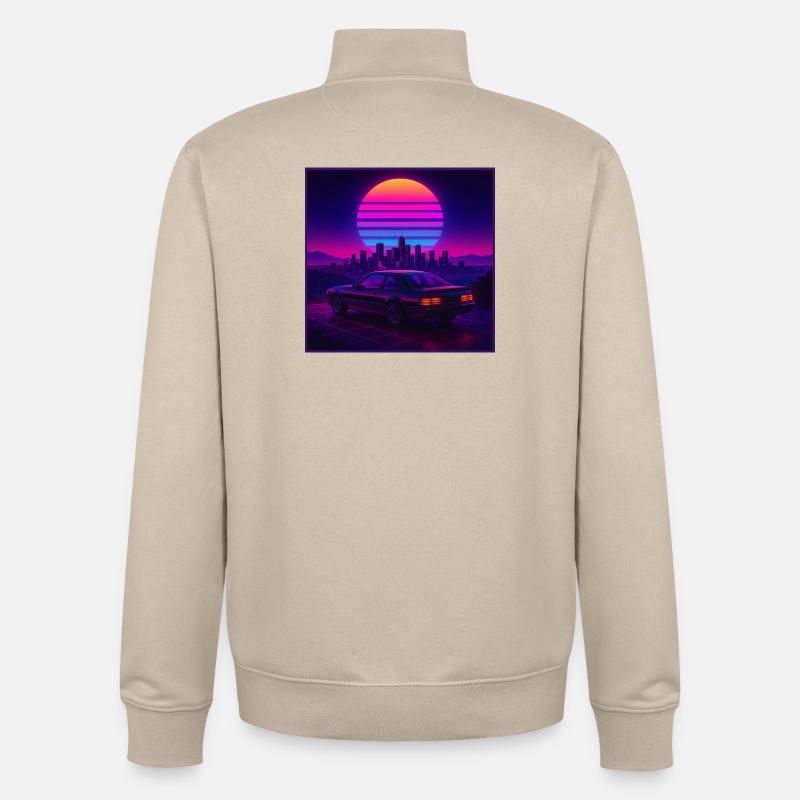 Neon Outrun Sunset Car – Synthwave rétro - Sweat zippé unisexe en coton bio Stanley/Stella - beige crème