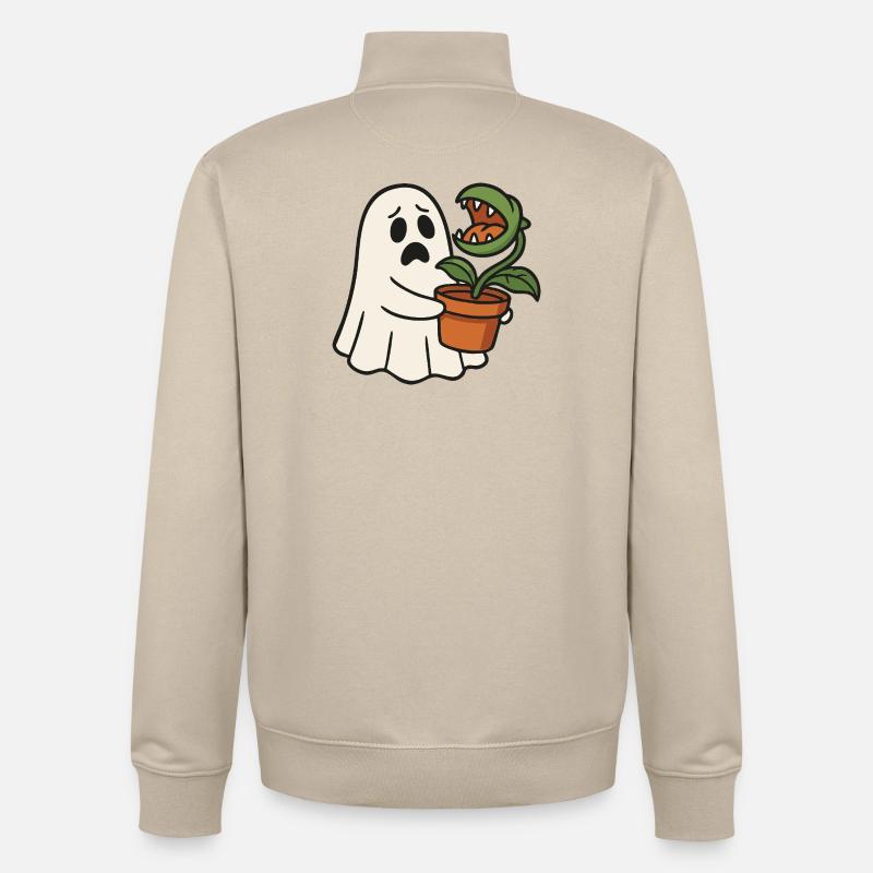 Fantôme mignon avec une plante carnivore - Sweat zippé unisexe en coton bio Stanley/Stella - beige crème