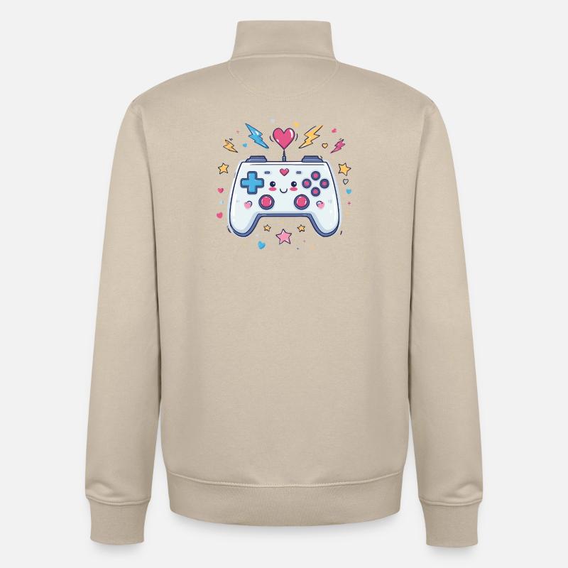 Heart Controller Doodle Pixel Pop - Sweat zippé unisexe en coton bio Stanley/Stella - beige crème