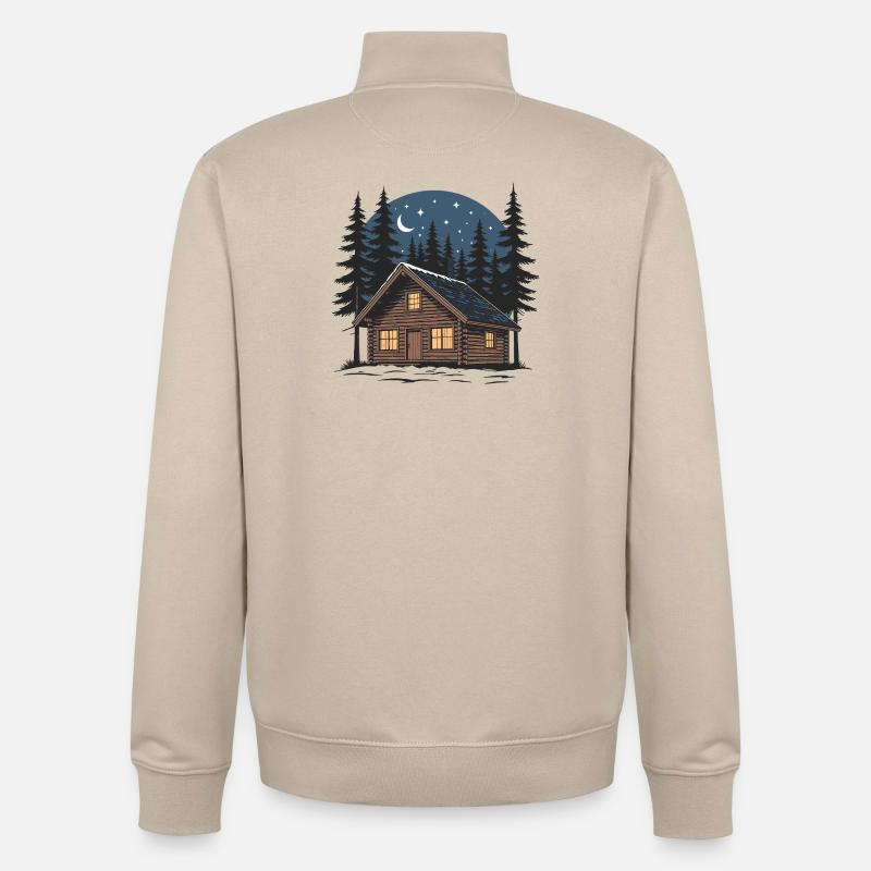 Cabane bois sous ciel étoilé nocturne - Sweat zippé unisexe en coton bio Stanley/Stella - beige crème