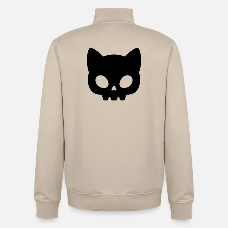 Cat Skull Silhouette | Cute Gothic Mask - Unisex Organic Zip Sweatshirt by Stanley/Stella - desert dust