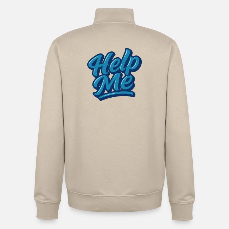Help Me Blue Script Logo - Sweat zippé unisexe en coton bio Stanley/Stella - beige crème