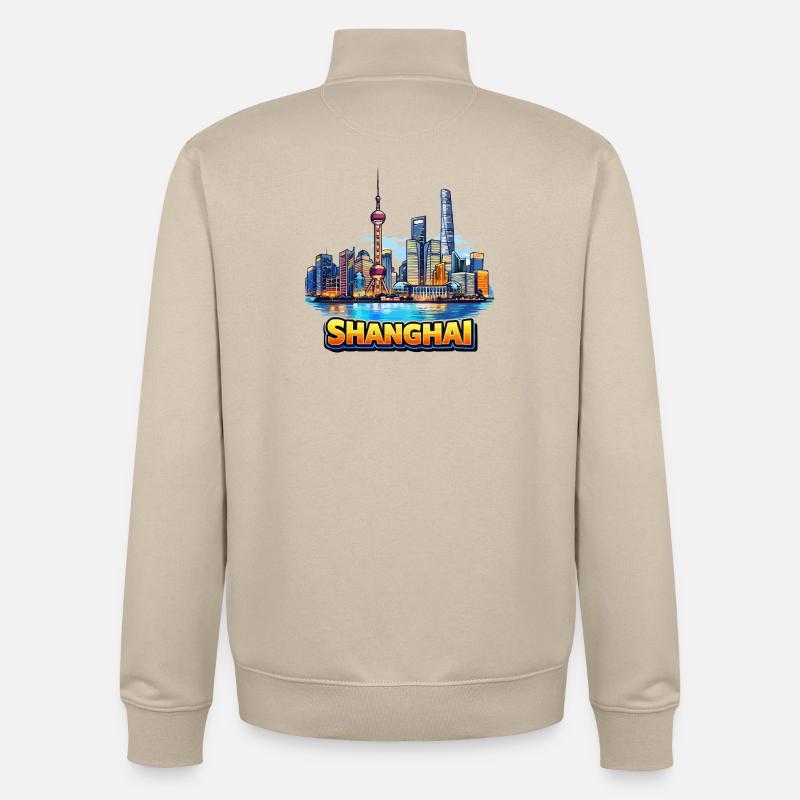 Illustration de la silhouette de Shanghai - Sweat zippé unisexe en coton bio Stanley/Stella - beige crème