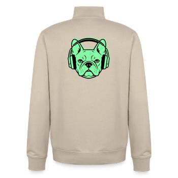 Frenchie DJ Headphones Music - Unisex Organic Zip Sweatshirt by Stanley/Stella - desert dust - Back - AI Model Male 185 dark (185cm)