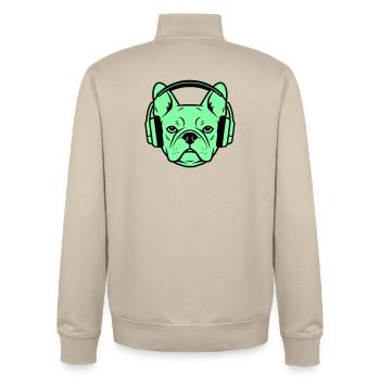 Frenchie Headphones Gamer Dog - Unisex Organic Zip Sweatshirt by Stanley/Stella - desert dust - Back - AI Model Male 185 dark (185cm)