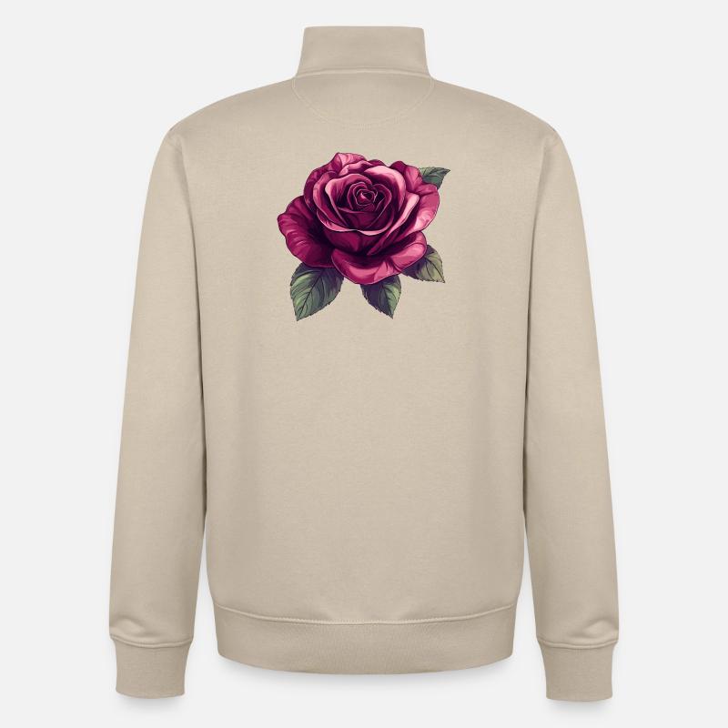 Dunkelrose Blütenillustration - Unisex Organic Zip Sweatshirt von Stanley/Stella - Cremebeige