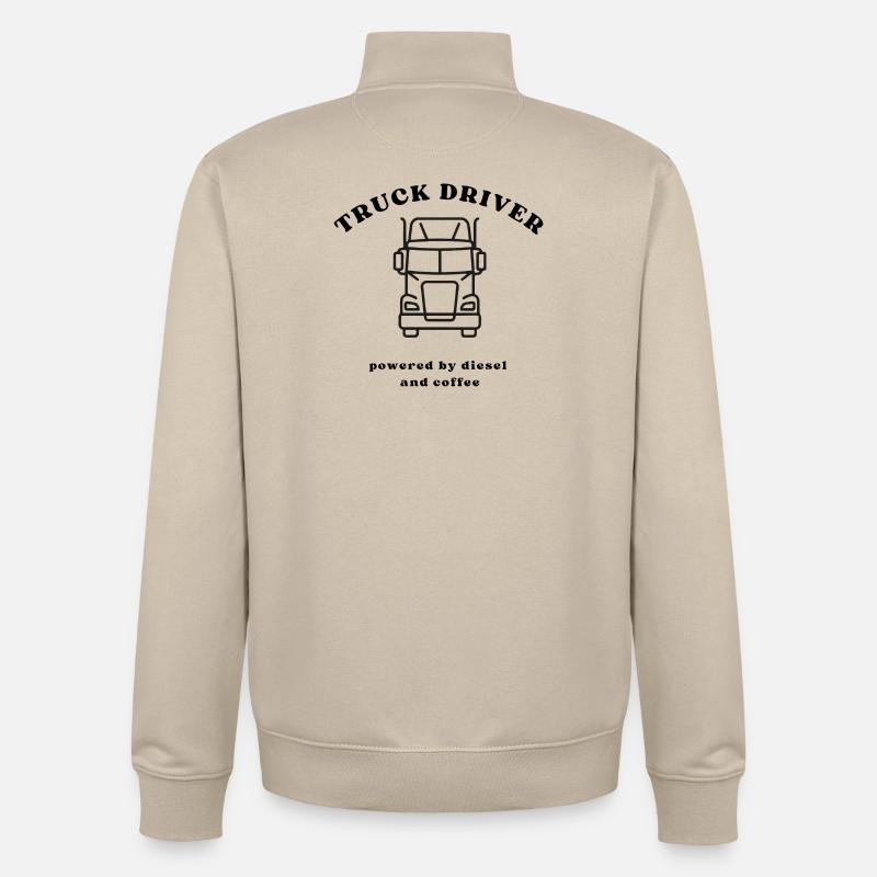 Vue frontale du camion Line - Sweat zippé unisexe en coton bio Stanley/Stella - beige crème