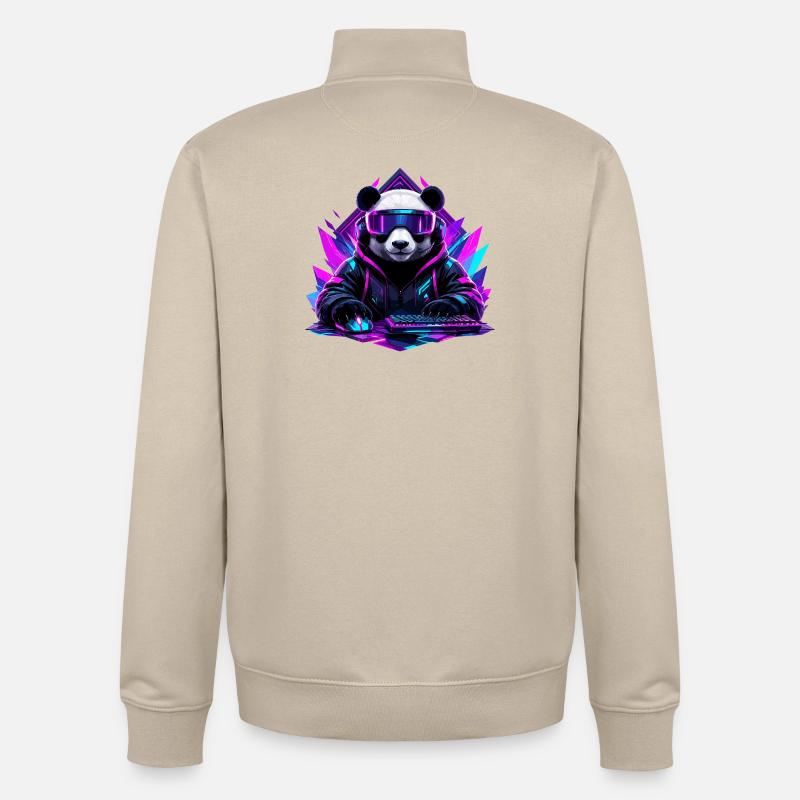 Panda Cyberpunk Gaming Neon - Sweat zippé unisexe en coton bio Stanley/Stella - beige crème