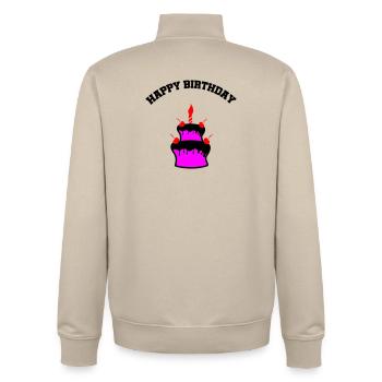 Pink Cake with Cherries and Candle - Unisex Organic Zip Sweatshirt by Stanley/Stella - desert dust - Back - AI Model Male 185 dark (185cm)