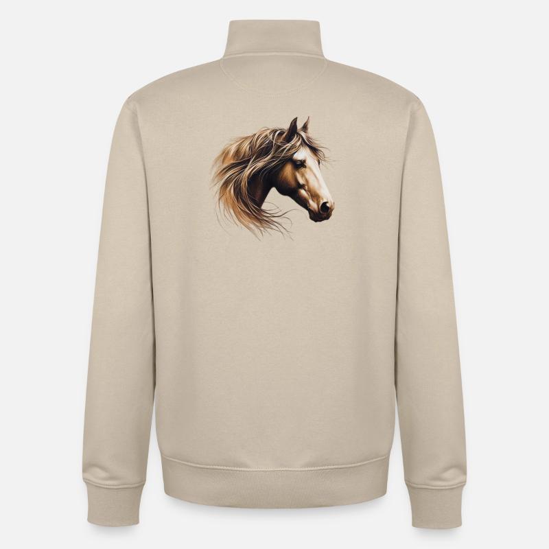 Cheval - Sweat zippé unisexe en coton bio Stanley/Stella - beige crème